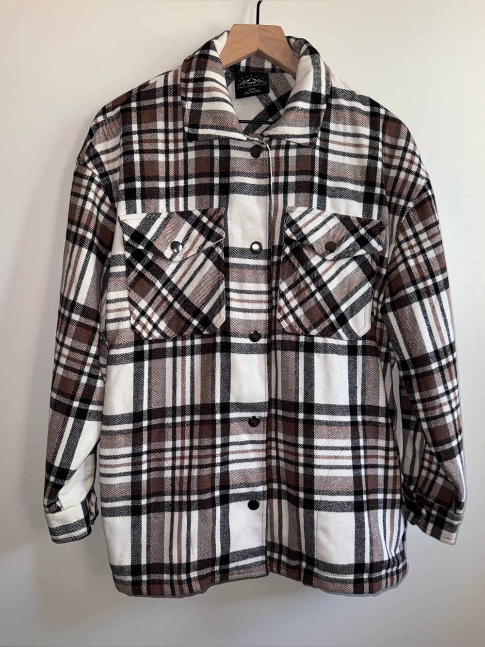 HFX Brown Plaid Relaxed Fit Shirt Jacket Women’s Size Small